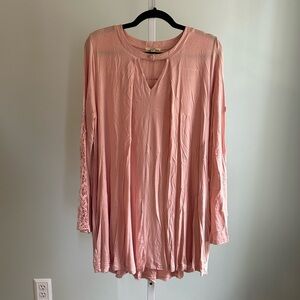 Kori America Blush Pink Mini Dress with Crochet Sleeves